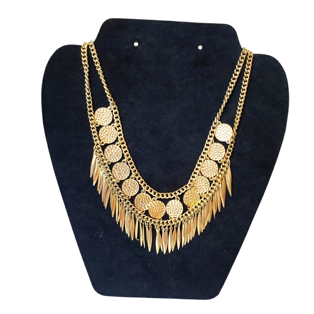 Fringe Layered Tassel Gold Tone Necklace